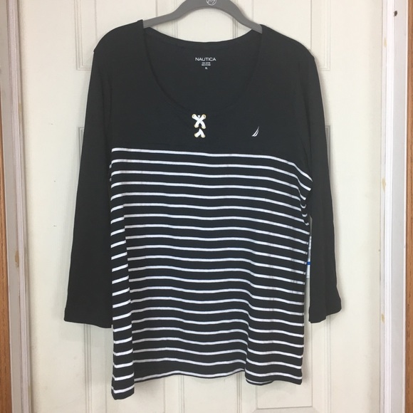 Nautica Tops - NWT Nautica XL black and white striped 3/4 sleeve